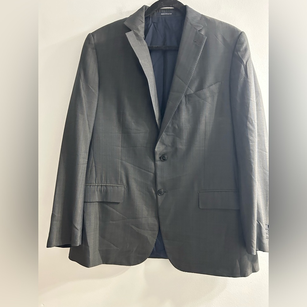ermenegildo zegna trofeo 600 wool silk blazer suit jacket dark grey and blue - Picture 2 of 11